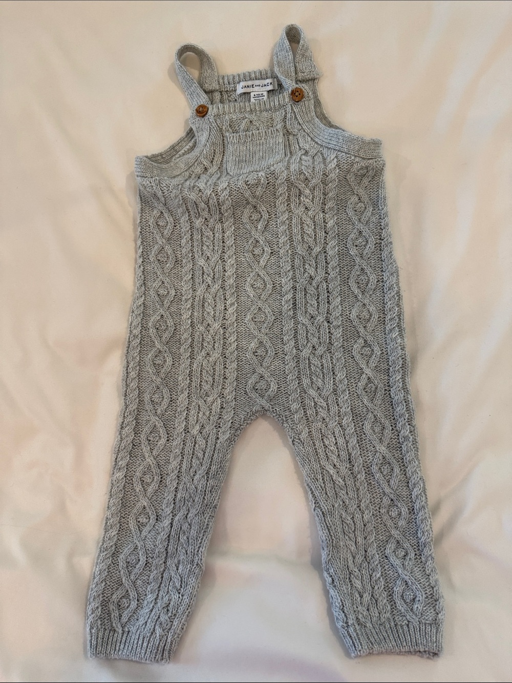 Janie and Jack Light Gray Cable Knit Overalls